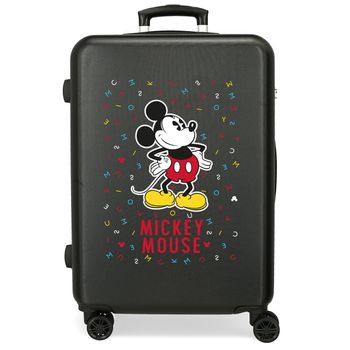 Maleta Mediana Mickey Letras Rígida 68cm Negra