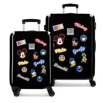 Juego De Maletas Mickey Rígidas 55-68cm Personajes En Negro