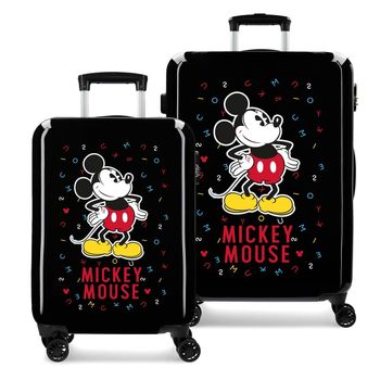 Juego De Maletas Mickey Letras Rígidas 55-68cm En Negro