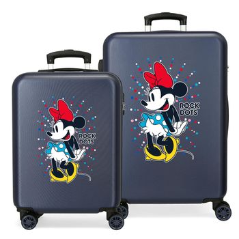 Juego De Maletas Minnie Rígidas 55-65cm Rock Dots Azul