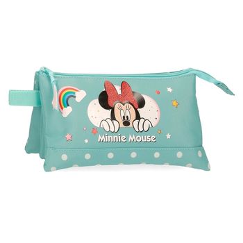 Estuche Minnie Rainbow Tres Compartimentos Turquesa De 22 Cm