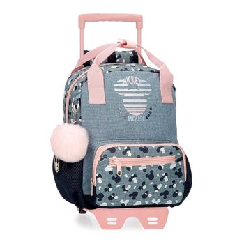 Mochila Preescolar 27cm Mickey Denim Con Carro