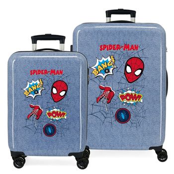 Juego De Maletas Spiderman Denim Rígidas 55-68cm