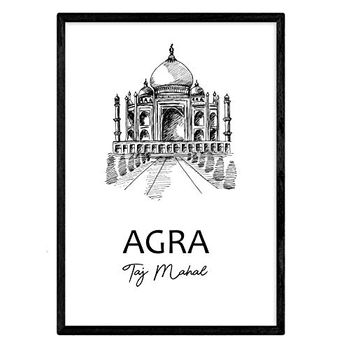 Poster De Agra - Taj Mahal. Láminas Con Monumentos De Ciudades. Tamaño A4, Con Marco - Nacnic