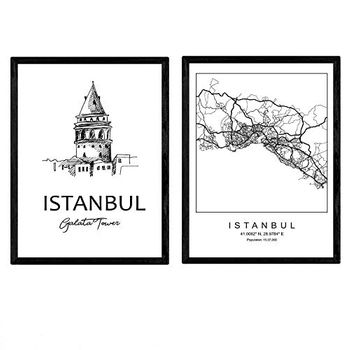 Pack De Posters De Estambul - Torre Galata. Láminas Con Monumentos De Ciudades. Tamaño A4, Con Marco - Nacnic