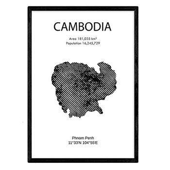 Poster De Camboya. Láminas De Paises Y Continentes Del Mundo. Tamaño A3 Con Marco - Nacnic