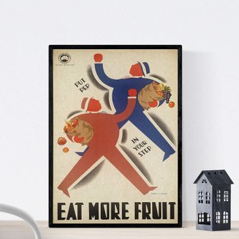 Poster Vintage. Cartel Vintage Educacional Sobre El Habito Comer Más