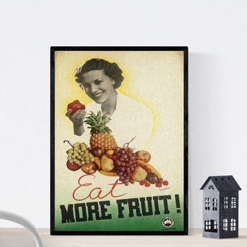 Poster Vintage. Cartel Vintage Educacional Sobre El Habito Come Más Frutas