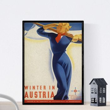 Poster Vintage. Cartel Vintage De Montañas Europeas. Invierno