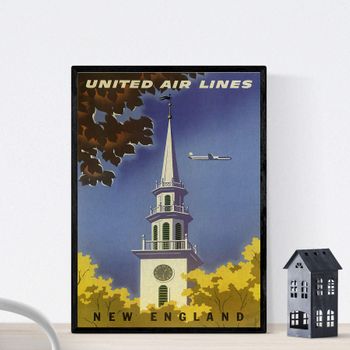 Poster Vintage. Cartel Vintage De Europa. Viaja A Nueva Inglaterra.