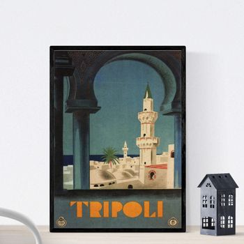 Poster Vintage. Cartel Vintage De Francia E Italia Conoce Tripoli.