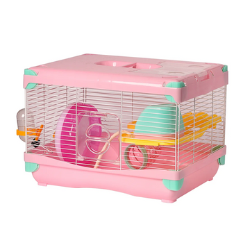 Jaula Hamster Casa Roedores Plataforma Rueda Ejercicio Comedero Bebedero Casera 36x27x25cm Rosa