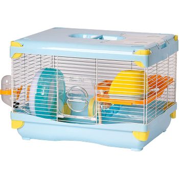 Jaula Hamster Casa Roedores Plataforma Rueda Ejercicio Comedero Bebedero Casera 36x27x25cm Azul