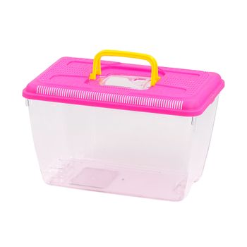 Pecera Plastico Asas Tapa Desmontable - Pecera Rectangular Transparente Tapa Color 32.5*21*20 Rosa