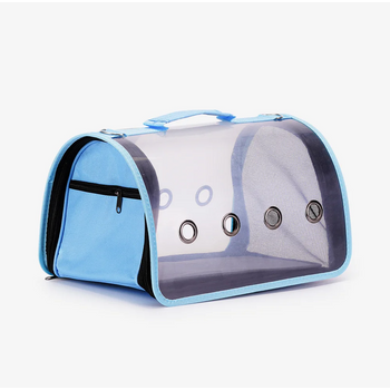 Transportín Perro Gato Bolsa Transporte Transparente Transpirable Ventilado Cachorros Azul 27x28x49cm