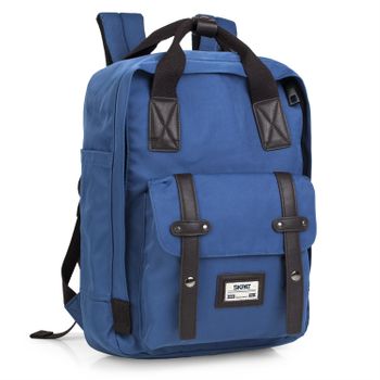 Mochila Casual De Hombre Grande. Lona Y Cuero Pu Polipiel 305536 Azul