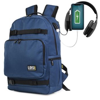 Mochila De Hombre Para Portátil Casual Pequeño. Usb Jack Auriculares. Nylon 305437 Marino