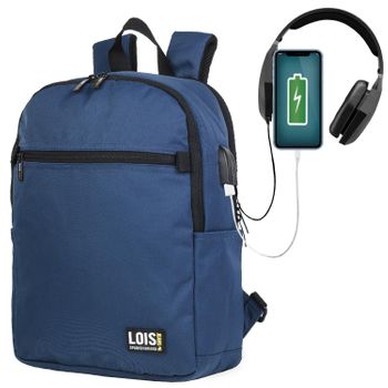 Mochila De Hombre Para Portátil Casual Pequeño. Usb Jack Auriculares. Nylon 305436 Marino