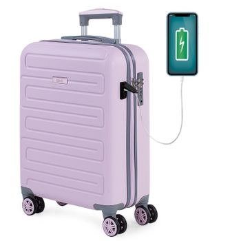 Maleta Cabina Puerto Usb Abs Trolley 55cm 4 Ruedas Dobles  Candado Tsa 175050 Rosa