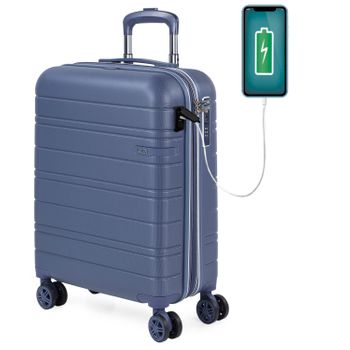 Maleta Cabina Extensible Puerto Usb Abs Trolley 55cm 4 Ruedas Dobles Tsa 171250 Azul