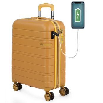 Maleta Cabina Extensible Puerto Usb Abs Trolley 55cm 4 Ruedas Dobles Tsa 171250 Mostaza To