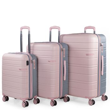 Juego De Maletas Rígidas Con Usb De Viaje 4 Ruedas Trolley Abs Candado Tsa 171200 Rosa-pla