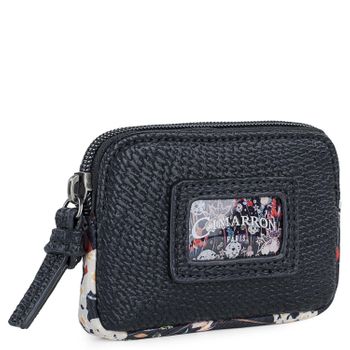 Monedero De Mujer. Llavero Cartera. Lona Y Polipiel. Caja Para Regalo 310102 Negro