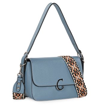 Bolso bandolera de cuero estampado geométrico Azul mujer Surkana