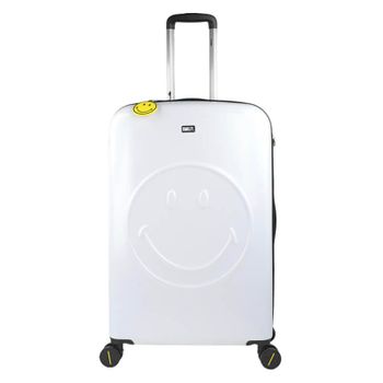 Mala De Viagem / Trolley Grande 78cm 4 Rodas Smiley Originals Branco/preto