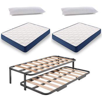 Cama Nido Metálica Reforzada + 2 Colchones Flexitex, 90x190 con