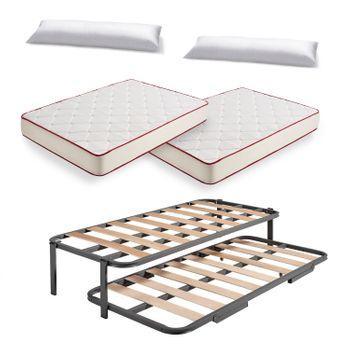 Cama Nido Metálica Reforzada Con 6 Patas + 2 Colchones Flexitex + 2  Almohadas De Fibra Tacto Pluma, 90x190 Cm con Ofertas en Carrefour