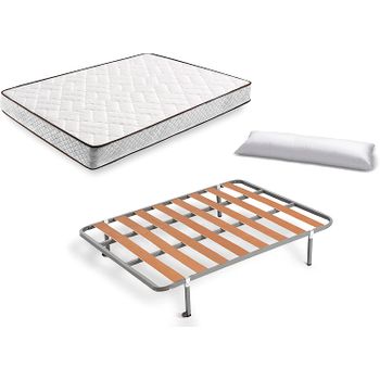 Cama Completa - Colchón Flexitex + Base Tapizada 3d + 6 Patas De 26cm +  Almohada De Fibra, 135x190 Cm con Ofertas en Carrefour