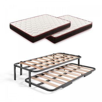 Cama Nido Metálica Reforzada Con 6 Patas + 2 Colchones Viscoelásticos Memory Fresh 3d, 80x180 Cm