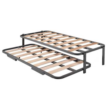 Cama Nido - Somier Superior Con Estructura Reforzada Doble Barra Y 4 Patas + Somier Inferior Con Patas Plegables Y Ruedas, 90x200 Cm