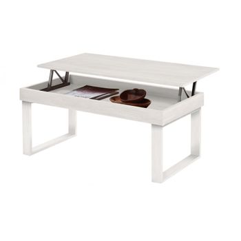 Odin - Mesa Centro Elevable Madera Maciza, Acabado Color Blanco. Medidas: 100x50x47 Cm