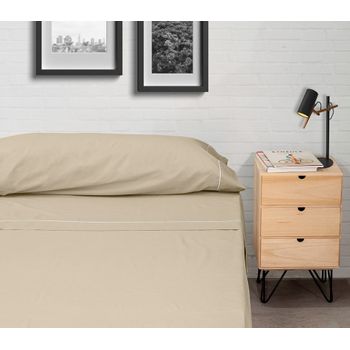 Juego De Sábanas Liso Tela 3 Piezas Icelands Calma Cama 90 Cm Beige