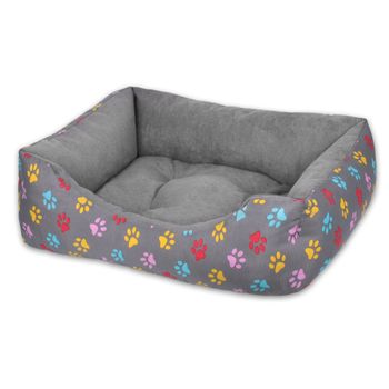 Cama Para Perros, Gatos Y Mascotas, Con Relleno De Fibras, Resistente (pequeño, Huellas)- Home Mercury