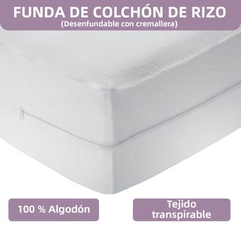 Funda Colchón Rizo 100% Algodón, Elástica, Transpirable, Antialérgico Con Cremallera. (cama 105)