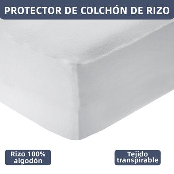 Protector De Colchón Rizo 100% Algodón, Cubrecolchón Extra Suave, Elástico, Ajustable Y Absorbente (cama 90)