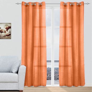 Cortinas Modernas Translucidas 2 Piezas Con Anillos Plateados, 150 X 260 Cm(naranja) - Home Mercury