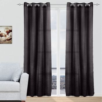 Cortinas opacas aspecto lino con ojales 2 piezas Gris 140x245cm