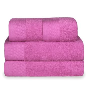 Juego De Toallas 100% Algodón De 500gsm. (2baño+2manos, Fucsia)-home Mercury