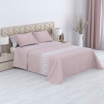 Colcha Bouti Verano Y Entretiempo Poliéster. 1 Funda Cojín(cama 90 Cm-180x260cm,hojas Rosa)home Mercury