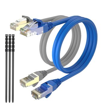 Max Connection Pack 2 Cable Ethernet Cat7 Rj45 24awg 0.5m + 15 Bridas (frecuencia Hasta 1000 Mhz, Pvc, Tamaño 0.5m) - Multicolor