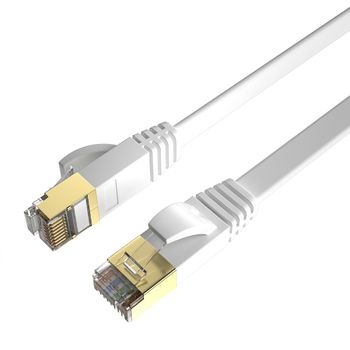 Max Connection Cable Plano Ethernet Cat7 Rj45 32awg 10m + 15 Bridas (frecuencia Hasta 1000 Mhz, Pvc, Longitud Elevada 10m) - Blanco