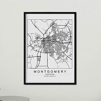 Poster Con Mapa De Montgomery Lámina De Estados Unidos De Mapas Y Carreteras A3 Con Marco - Nacnic