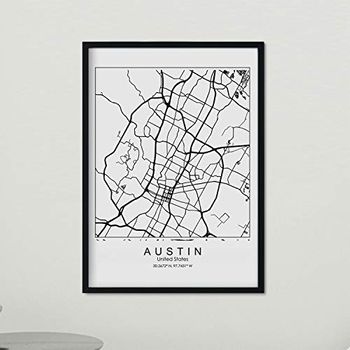 Poster Con Mapa De Ausatin Lámina De Estados Unidos De Mapas Y Carreteras A3 Con Marco - Nacnic