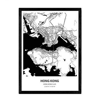 Poster Mapa De Hong Kong - Hong Kong Láminas De Ciudades De Asia Mares Y Ríos En Color Negro A3 Marco - Nacnic