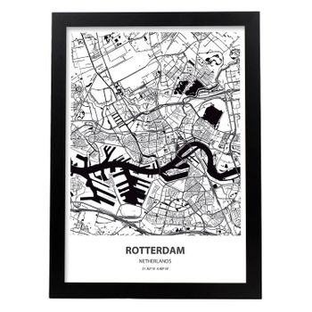 Poster Con Mapa De Rotterdam Holanda Láminas De Ciudades De Holanda Y Bélgica Con Mares Y Ríos En Color Negro Nacnic