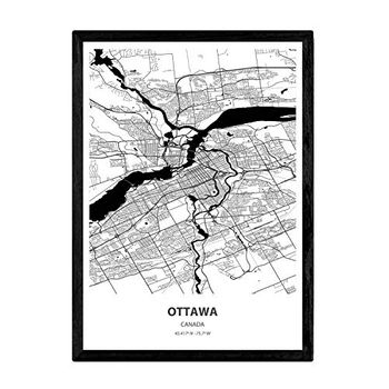 Poster Mapa De Ottawa - Canada Láminas De Ciudades De Canada Mares Y Ríos En Color Negro A3 Marco - Nacnic